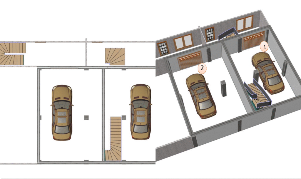 NIVEAU DU SOUS SOL 2 GARAGE S : G 1ET G2 = 93.00 M²